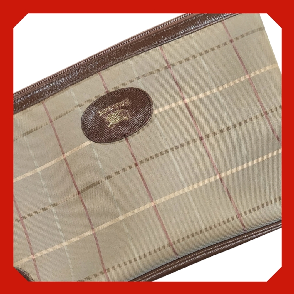 A. Burberry-Brown Nova Check Clutch Bag Canvas